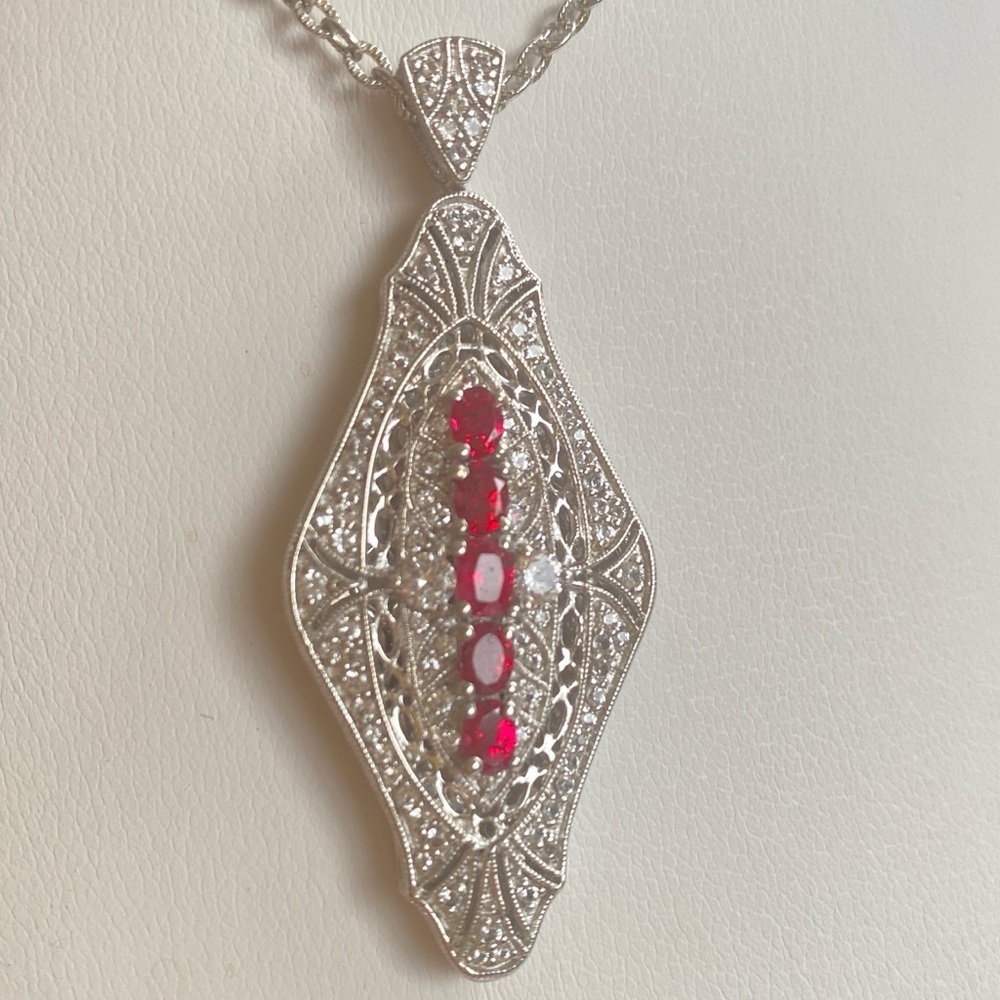 Generations 1912 Red Spinel & White Sapphire Sterling Silver Pendant Necklace